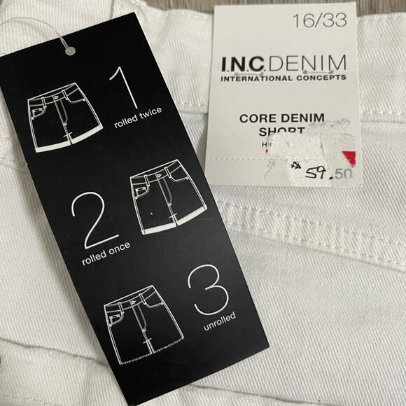 INC Women's Denim High Rise Convertible Ripped Jean Shorts White 16 33 - $60 - Picture 4 of 9